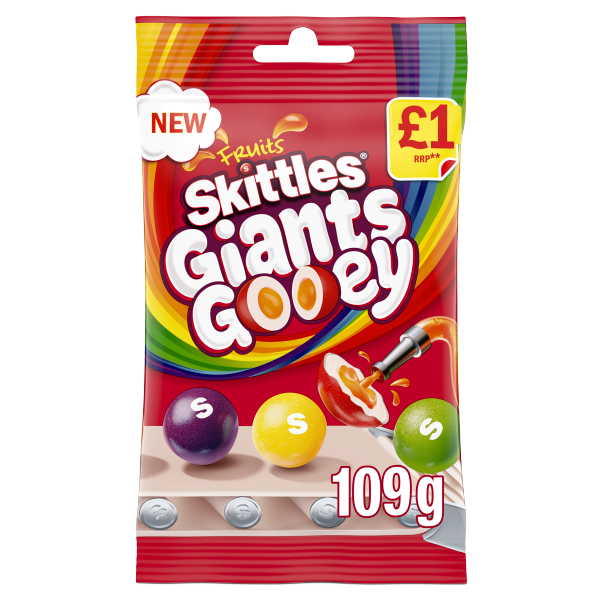 Skittles Giants Gooey Vegan Chewy Sweets Fruit Flavoured Treat Bag 109g BBE APRIL 2026