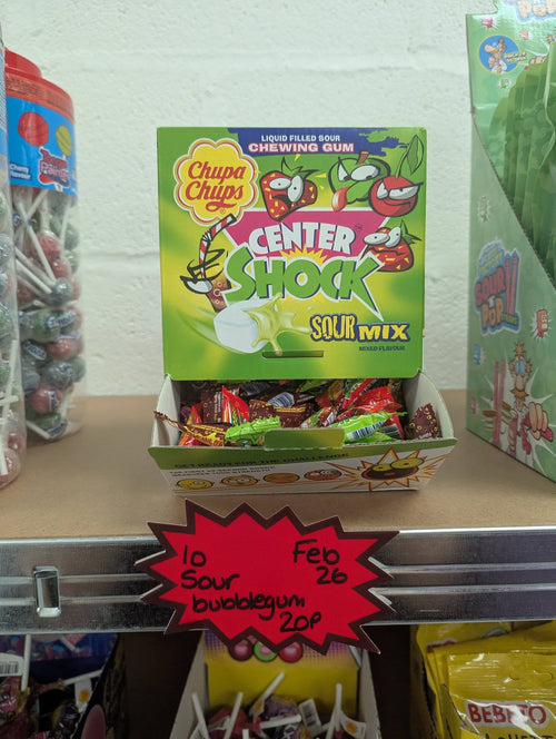 Chupa Chups Center Shock Sour Gum 10pk  BBE FEBRUARY 2026