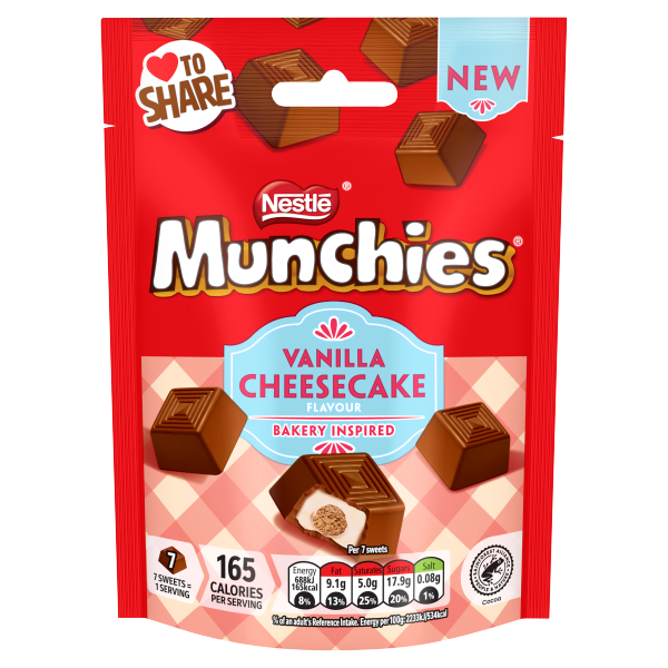 Munchies Vanilla Cheesecake Flavour Chocolate Sharing Bag 97g BBE MAY 2026