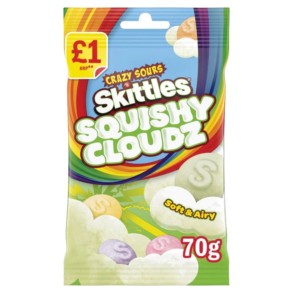 Skittles Squishy Cloudz Sour Sweets Fruit Flavoured Sweets Treat Bag 70g BBE MAY 2026